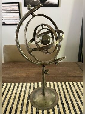 Vintage Mid Century Modern Armillary Sphere Telescopic Chrome Metal Sculpture